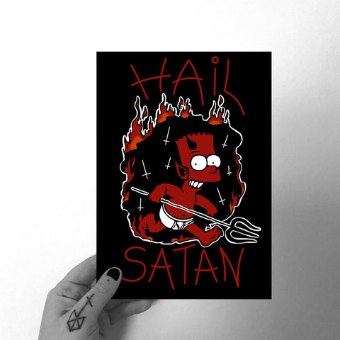 Bart Simpson Hail Satan A5 Print