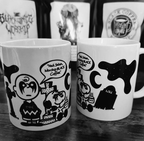 Peanuts Worship Black Coffee Mug